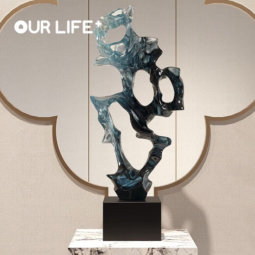 Ole's Taihu stone sculpture ornaments, housewarming gifts, living room entrance wine cabinet decorations, simple abstract crafts, medium transparent Taihu stone, 49 cm high