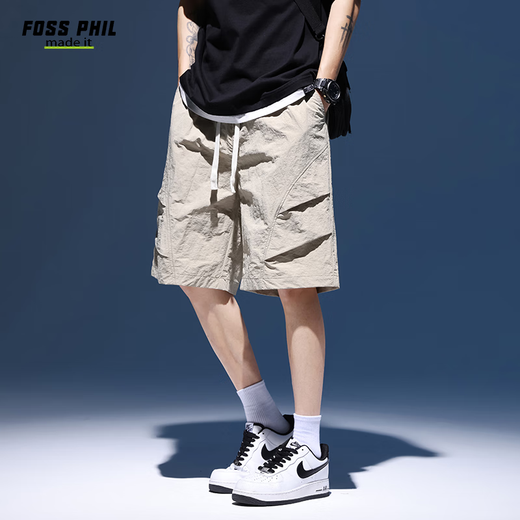 
Foss Phil shorts men's summer workwear trendy casual ice silk mid-trousers loose sports five-point pants 9906 khaki XL