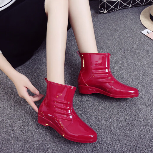 Qiang Qiang Anti-Rutsch-Regenstiefel süße Gelee Regenstiefel modische Küchentiefel Regenstiefel Frauen Nicht-Schlupf-Gummi-Schuhe Erwachsene wasserdichte Schuhe Frauen Wasserstiefel 1585 Burgund-Single-Schuhe (Größe kleiner) 36