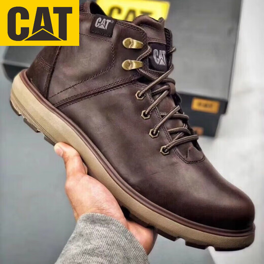 卡特 CAT（CAT）男鞋低帮工装鞋男款户外休闲鞋防滑耐磨真牛皮鞋子 玫瑰棕色运动鞋尺码 (150mm) 41