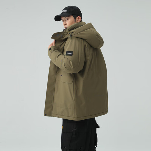 Schneefliege [Freigabe außerhalb der Saison] Modische und vielseitige Außenkurzteile warmer stehender Kragen mit Kapuzenparker Extrem Cold Down Jacke Natural Green 4189 XL 180/96A