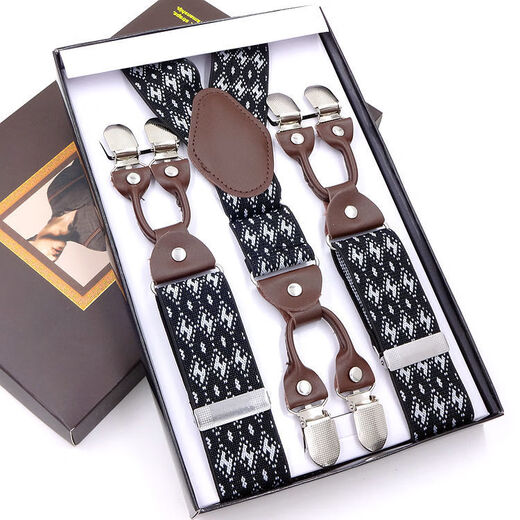 Mingjins neues Produkt Herren breiter Riemen Männer Hosentender High-End-High-End-Sechs-Klip-Männer-Fett-Männer-ältere Hose verlängerte Elastizgurt Clip Black Leder
