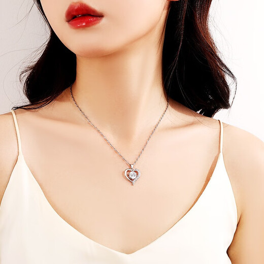 LAOLATU platinum necklace for women platinum eternal heart pendant fashion jewelry Chinese Valentine's Day birthday gift for wife and girlfriend Pt999 platinum O-shaped chain + 1 carat moissanite diamond