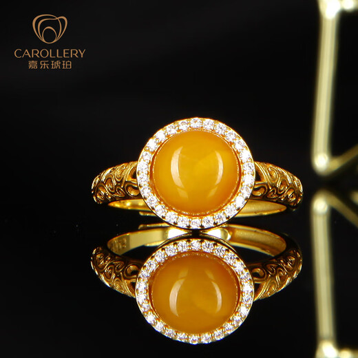 Jiale Beeswax Ring Women's S925 Silver Gold Plated Old Beeswax Ring Hollow Design Chicken Oil Yellow Women's Ring Gift Interface Approximately 10mm Adjustable/A0280
