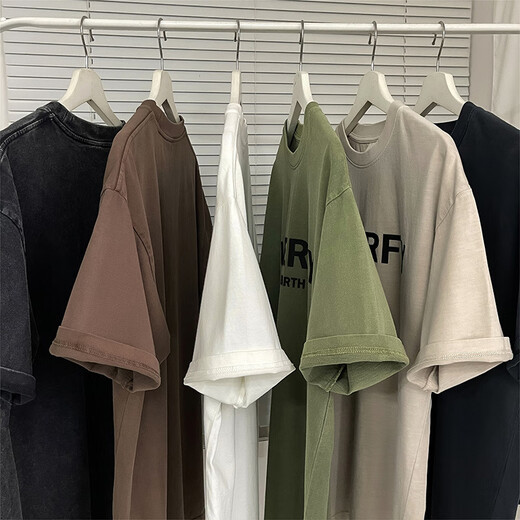 Jishi Heavy 260g Pure Cotton Kurzärmelige Herren-T-Shirt American Retro Freizeit obere Halbhülle Lose Rundhals T-Shirt Modemarke Kaffee-BNGYL-D63 One Size 2xL [150-170jin [Jin gleich 0,5 kg]]]