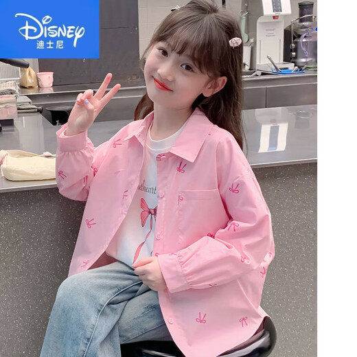 Disney Girls Autumn Jacket 2025 New Children's Clothes Little Girls Autumn Cotton Shirt Cardigan Children's Spring and Autumn Shirt Pink Printed Shirt 140