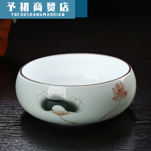 特大号茶洗特渣缸水盂杯洗大容量收纳碗洗茶器紫砂家用陶瓷洗茶杯 白色_HXH-2603