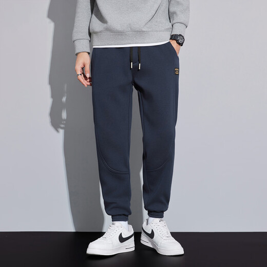 Luo Meng autumn and winter sports pants for men 2025 new fashion brand loose leggings sweatpants spring velvet casual long pants for men 668 navy blue regular 2XL recommended 135-150Jin Jin equals 0.5 kg