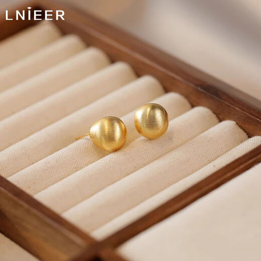 Lnieer925 silver needle retro frosted brushed small bean earrings, feminine, high-end, cold style earrings, autumn and winter earrings, gold brushed earrings, 925 silver needles