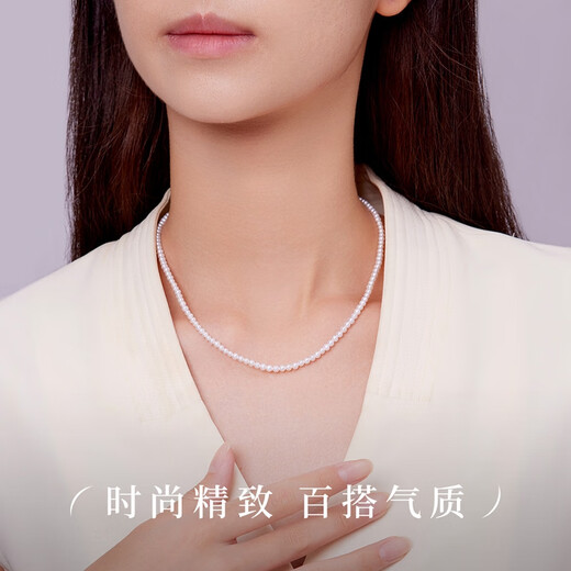Pearl Queen S925 silver freshwater baby pearl necklace 3-4mm millet bead clavicle chain birthday gift for women