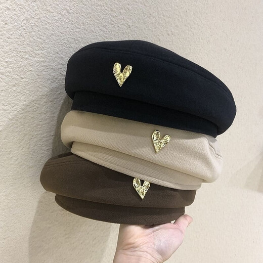 Nurse Xin beret women's autumn and winter versatile black ins octagonal hat internet celebrity Korean version Japanese and British retro painter hat trend leather woolen beret-black head circumference 54-59 adjustable