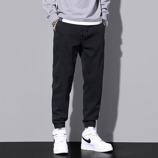 Pantalones casuales de pájaros carpinteros para hombres Coritos sueltos en verano Nuevo estilo Harun Trendy Workwear Pantalones deportivos versátiles para hombres 9859 Black Plus Fleece XL