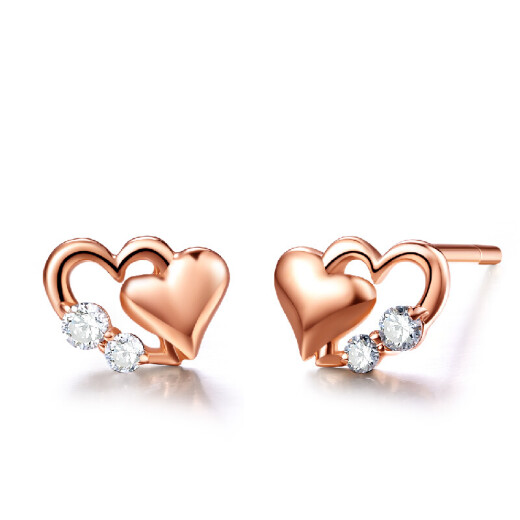 Diamond Red 18K Gold Diamond Stud Earrings for Women Heart-Shaped Exquisite Earrings for Girlfriends Birthday Gift Red 18K Gold