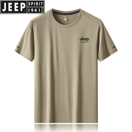 JEEP SPIRIT冰丝短袖T恤男士夏季2025新款圆领速干弹力休闲运动上衣新品 【JPLJ9905YHA】军灰色 XL