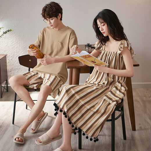 Little Love Song Chinesisches Valentinstag Geschenkpaar Pyjamas Männer Sommer reines Baumwoll kurzärmelige Mädchen Halthändler können Nachthemen zu Hause Kleidung außerhalb von LN12122 Frauen Rock XL Frauengröße 165-170, Gewicht 120-140 Jin [Jin gleich 0,5 kg]