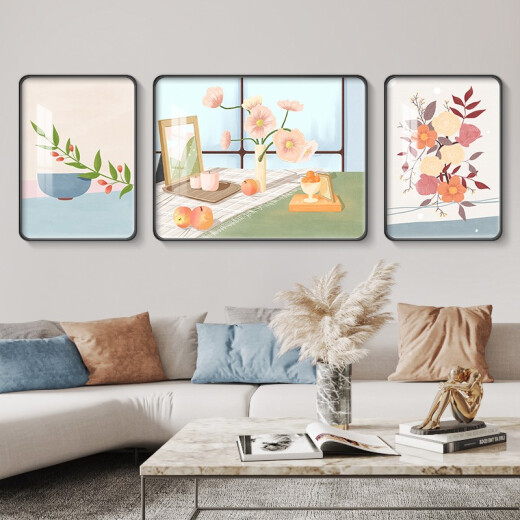 City Lights Modern Simple Living Room Decoration Painting Light Luxurious Sofa Background Wall Mural Nordic Style Triptych Hanging Painting Leisurely Flowers Blooming - Type A Left and Right 35*50 Medium 70*50 Silk Satin Gold Metal Frame + Oil Canvas