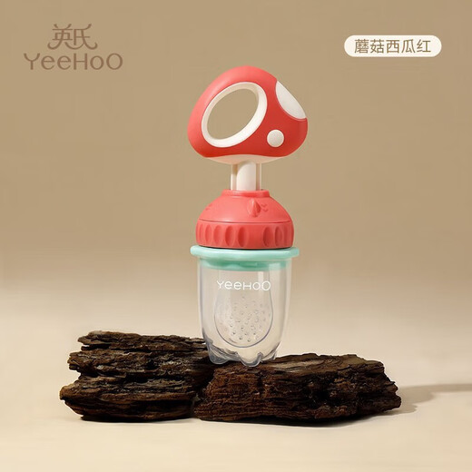 YEEHOO baby teether bite bag juice fruit and vegetable music silicone food supplement tool baby fruit grinder pink mushroom bite bag