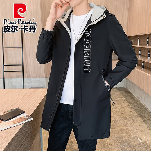 Pierre Cardin Windbreaker Men's Mid-Length Spring Autumn Winter Jacket Hooded Men's Plus Size Plus Size Students and Teenagers JS-2177 Green Mid-Length Windbreaker XL Weight 120-140Jin Jin is equal to 0.5 kg