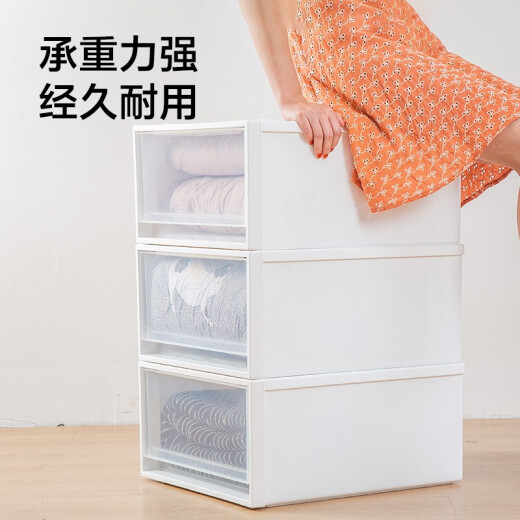 Jiabai Storage Box Shoe Box Pill Box Clothes Storage Box Single Layer Stackable Plastic Storage Box Drawer Storage Cabinet Transparent [White 1 Pack 13L]
