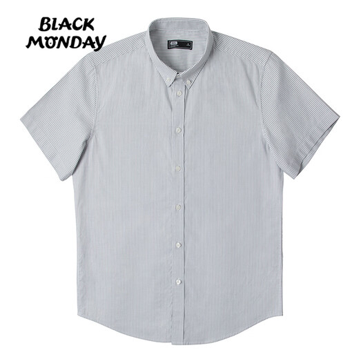 BLACKMONDAY cotton oxford vertical striped short-sleeved shirt men's cotton no-iron anti-wrinkle men's business casual shirt