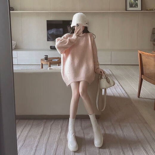 
Qinhuafang mid-length sweater covering the butt lazy style plus size large size fat mm mid-length sweater for women in autumn and winter loose and lazy black 9901 single-piece sweater 5XL size 200-230Jin [Jin equals 0.5 kg]