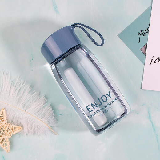 Household sisters water cup for women, cute, compact, portable plastic student simple high temperature resistant drinking tea cup, color through - navy blue 380ml