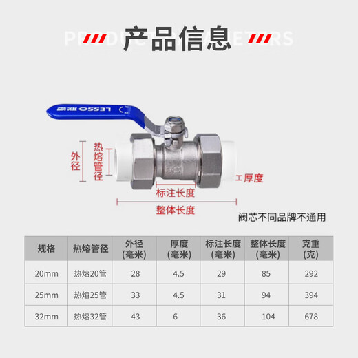 Lesso PPR ball valve tap water pipe connection valve switch 6 points white hot melt double live ball valve dn25