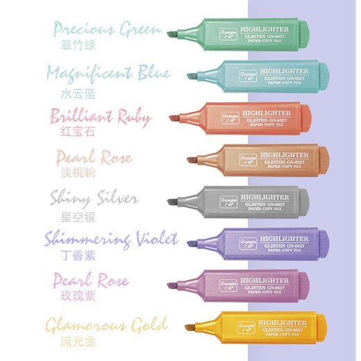 Guangna 6627 Morandi Metallic Glitter High-Precision Score High-Precision Score High Eye Score auffälliger Marker Stift 8 Farbset