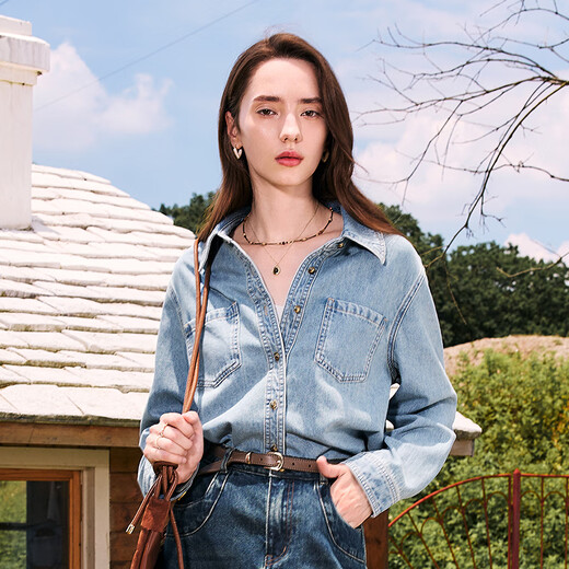 Betu women's autumn new shirt Hong Kong style washed versatile denim shirt jacket women 2408T43 denim color M