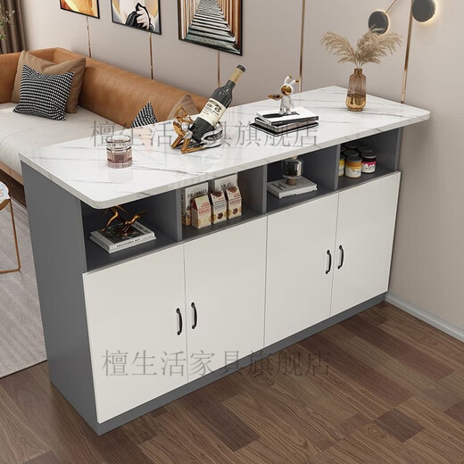 Hualaid home bar table kitchen restaurant partition cabinet multi-functional entrance cabinet modern simple small bar wine cabinet high table white cabinet + marble color countertop + white cabinet length 120 three doors