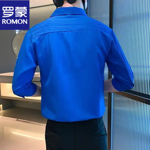 罗蒙（ROMON）七分袖衬衫男士痞帅夏季新款薄款中袖上衣衬衣冰丝条纹衬衣男装潮 白色 XL 参考130-145斤左右