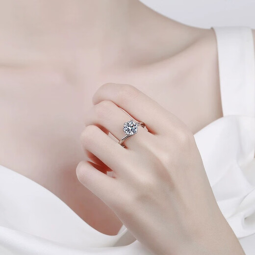 RHM one carat moissanite platinum ring for women platinum six-claw engagement diamond ring Valentine's Day gift for girlfriend Platinum six-claw moissanite ring + certificate + gift box