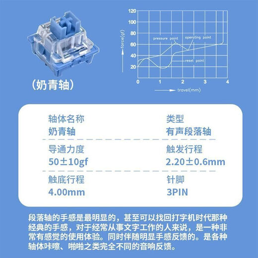 Gaote mechanical keyboard shaft mute peach silver shaft panda lime crystal ocean milk tea milk peach milk green shaft crystal shaft transparent-linear 10 pieces free shaft puller key puller