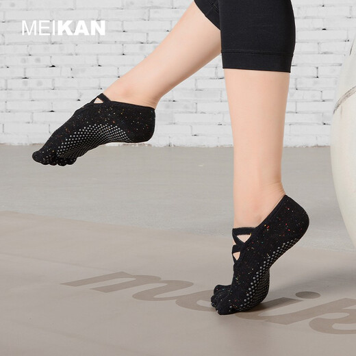 MEIKAN beautiful yoga socks five-toe socks cotton straps non-slip socks floor socks Pilates indoor fitness tabi socks black women 35-38