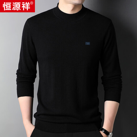 Hengyuanxiang 100% wool sweater men's sweater solid color half turtleneck sweater 15001006 black 180/96A