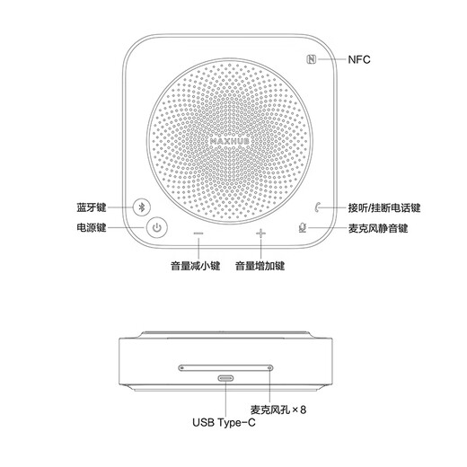 MAXHUB VIDÉO VIDÉO Conference Microphone omnidirectionnel / Pick-up Sound sans fil Sound Wireless Connexion Bluetooth Speaker / Horaire de bureau / Applicable à 40-60 Solution de salle de conférence BM31