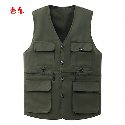 Xidong (XIDONG) Spring and Autumn Middle-aged and Elderly Men's Vest Dad Large Size Multi-Pocket V-neck Casual Horse Clip Photography Fishing Vest Khaki [Spring and Autumn Style] 195 Size [Suggested 105-130 Jin [Jin equals 0.5 kg]]