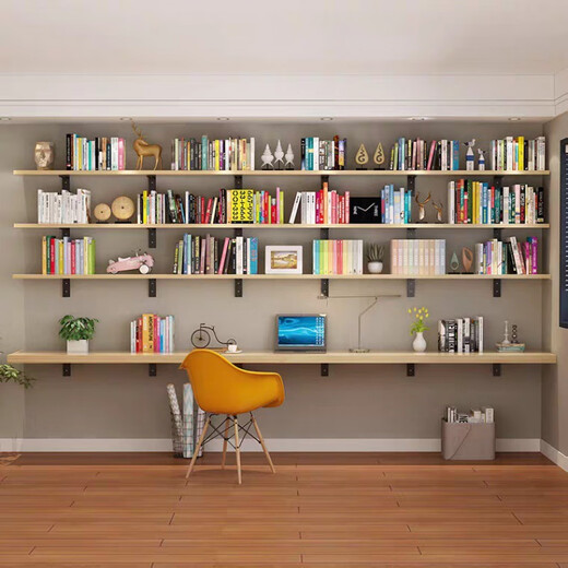 Yuanliang wall-mounted bookshelf, wall-mounted bookshelf, solid wood partition bookshelf, wall-mounted, wall-mounted multi-layer storage rack, living room decorative rack, shelf shelf, bag display rack, length 180, width 30, thickness 1.7cm with bracket