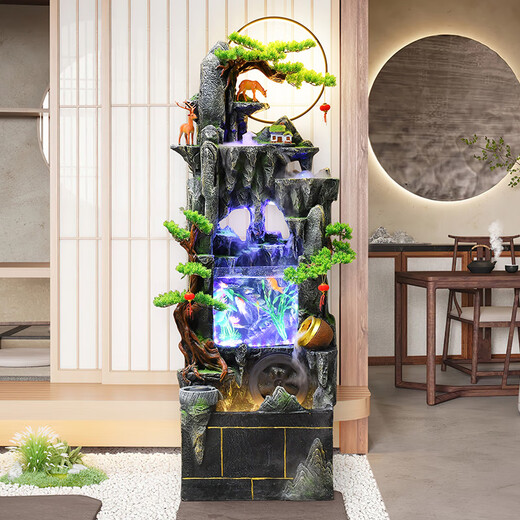 Yinqiang large rockery flowing water fountain ornaments floor-standing living room office feng shui wheel alpine circulation waterscape decoration 9923 small [height 108cm]