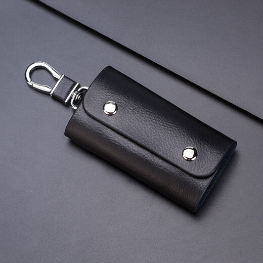 Sac clé Qindu pour les hommes et les femmes mignonnes de grande capacité en cuir multifonctionnel Storage de carte ménage simple et compacte Deux-en-un Black classique