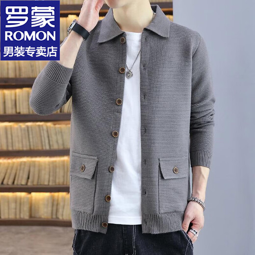 
ROMON cardigan sweater men autumn new knitted sweater men sweater casual jacket men top base shirt men M621 black 2XL about 135-150 Jin [Jin equals 0.5 kg]