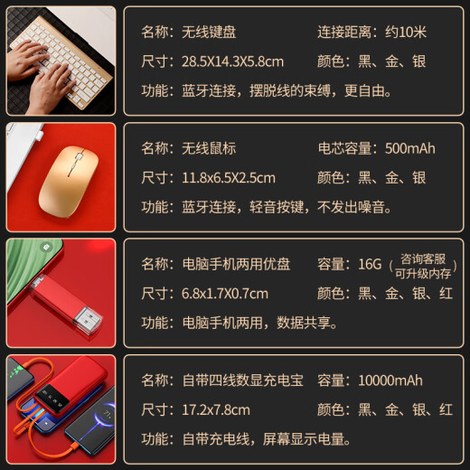 家之禮 公司年会伴手礼商务礼品定制logo实用高档高端纪念品送客户员工周年庆活动奖品礼盒 黑色键盘/鼠标/笔/优盘/电源/圆扣本/6件套