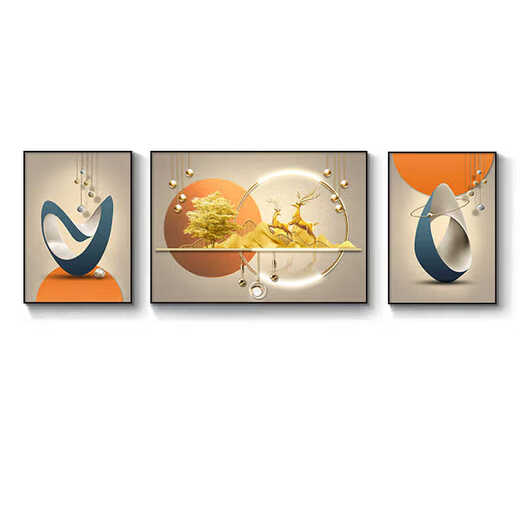 
GANHUA GANHUA GANHUA Living Room Decoration Painting Sofa Background Wall Hanging Painting 2025 New Light Luxury Wall Painting Blessing JD15849 Left and left and right 30*40 60*40 in the middle