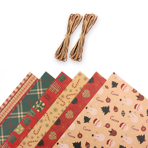 DOROCH Christmas wrapping paper 6 sheets with ribbon twine gift wrapping paper birthday gift DIY handmade paper kraft paper