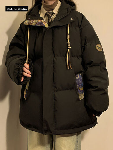 Aemape Retro Winter-Baumwolljacke für Männer und Frauen tragen Jacquard Spleißen mit Kapuze-Jacke Trendy Brand verdickte warme Jacke für Winter M6636 Lila (Drei-Bar-Baumwolljacke) M [Empfohlen: 90-110jin [Jin entspricht etwa 0,5 kg]]