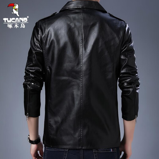 Woodpecker Leather Men's Jacket 2025 Autumn New Leather Jacket Men's Imitation Leather Jacket Business Slim Trendy Motorcycle Jacket Men Black XL