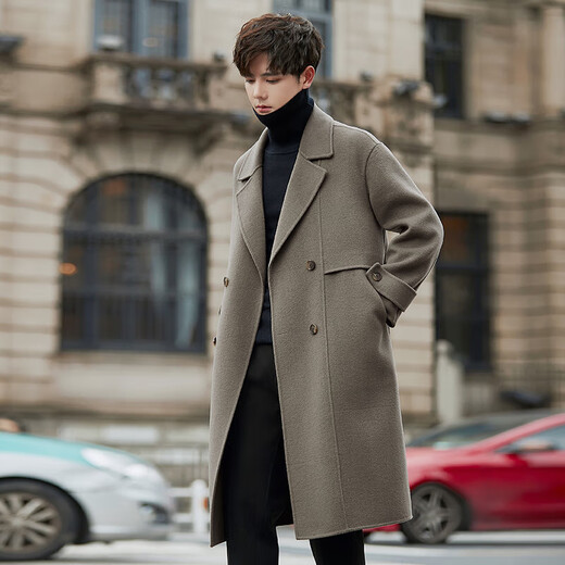Pierre Cardin Cardin Wollmantel Herren mitten in Winter koreanischer Stil überknee doppelseitig Wollmantel Herren-Doppelbrust Wollmantel Herrengrau-grün xl