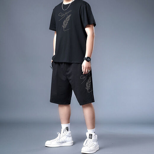 ZHIDOUDOU200斤至300斤大胖子夏天穿的大码男装大码运动套装男夏季2022新款 黑色9922 11XL xl 建议125-140斤