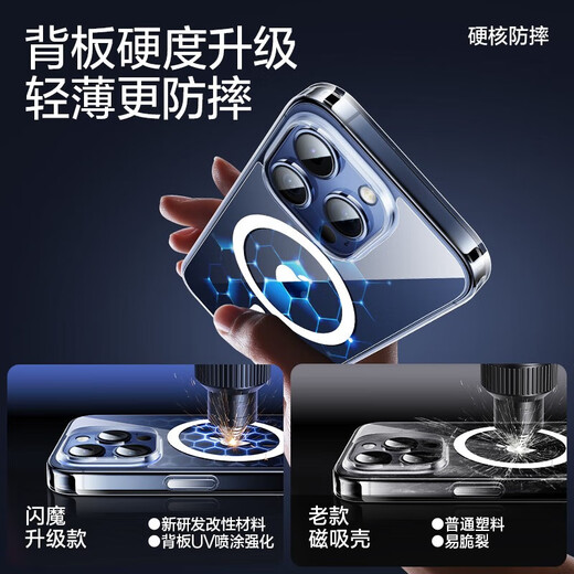 闪魔适用iphone15promax手机壳 苹果保护套Magsafe磁吸充电防摔薄高端硅胶简约透明款 15promax【全透明】
