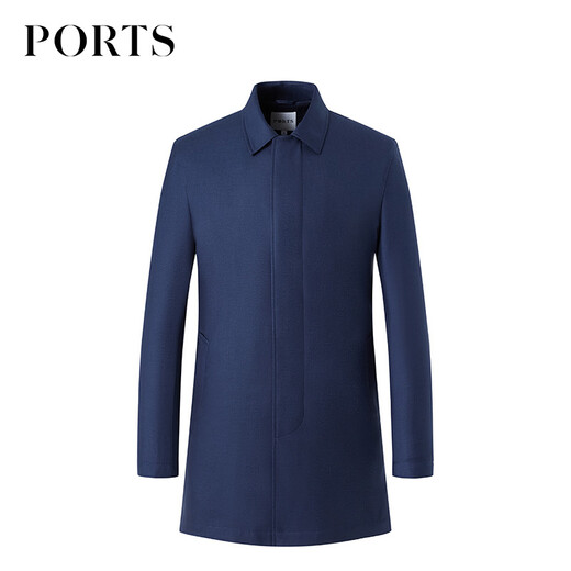 PORTS Men's Fashionable and Comfortable Silk-Wool Blended Lapel Windbreaker MD8T010KFF007 Navy Blue S